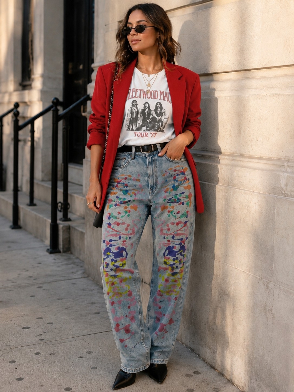 Paint-Splatter Straight Leg Jeans - Multi